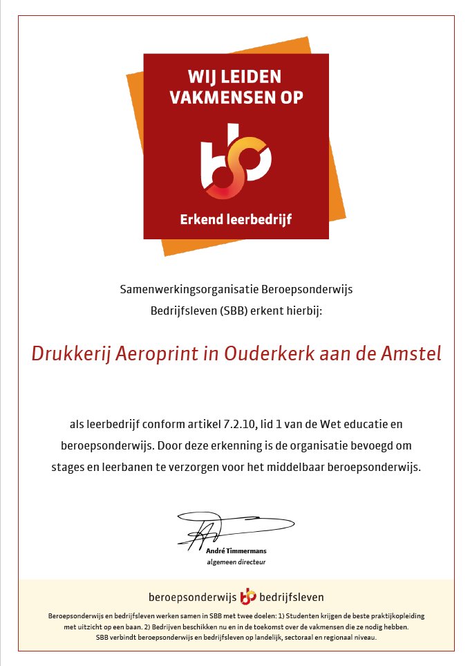 Wij leiden vakmensen op. Stage bij Aeroprint betekent: Zelf zaken oppakken, dan krijg je er heel veel voor terug!