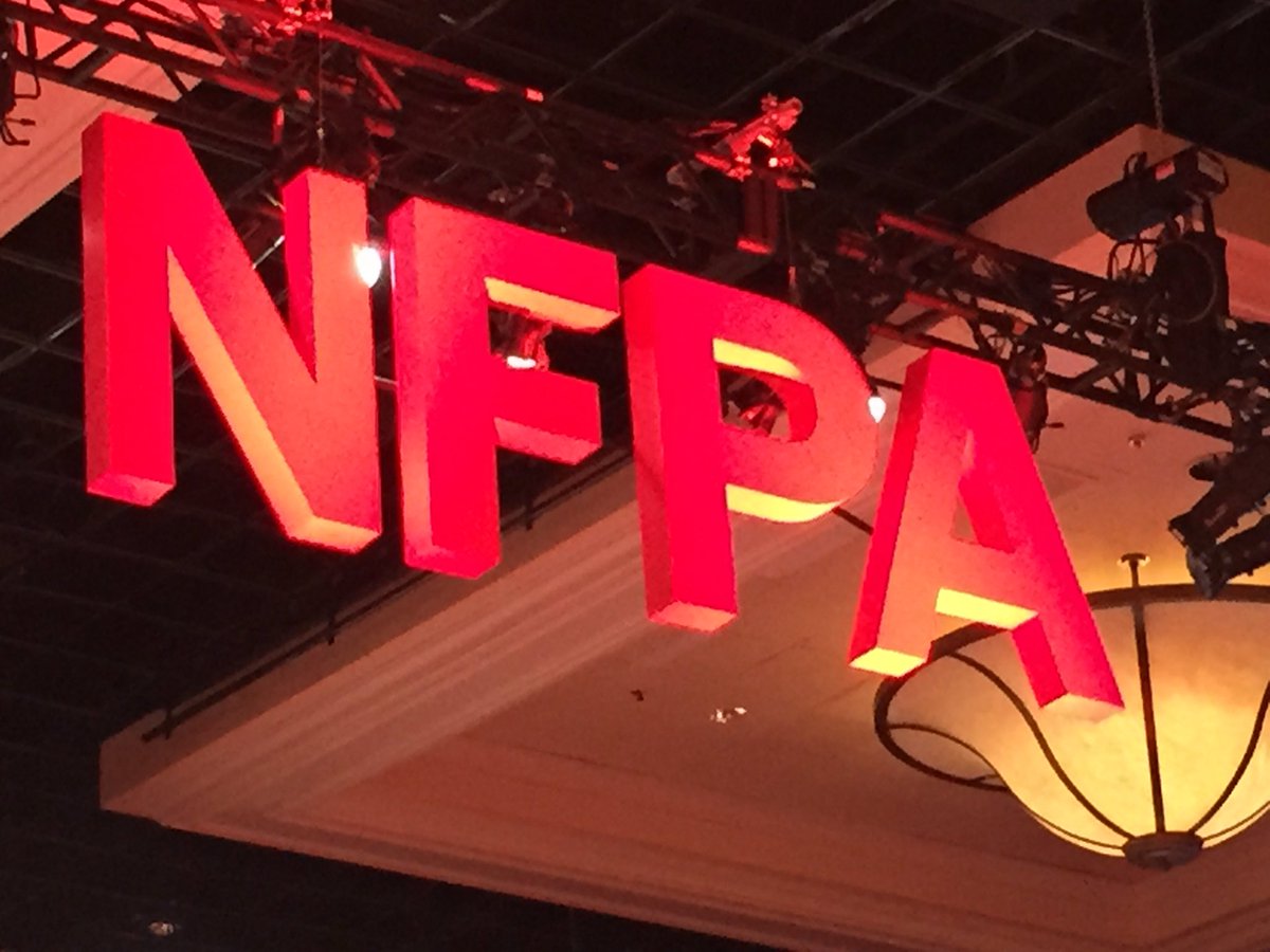 Our name is up in lights! We are preparing for tomorrow's opening general session, and can't wait! #NFPAConf