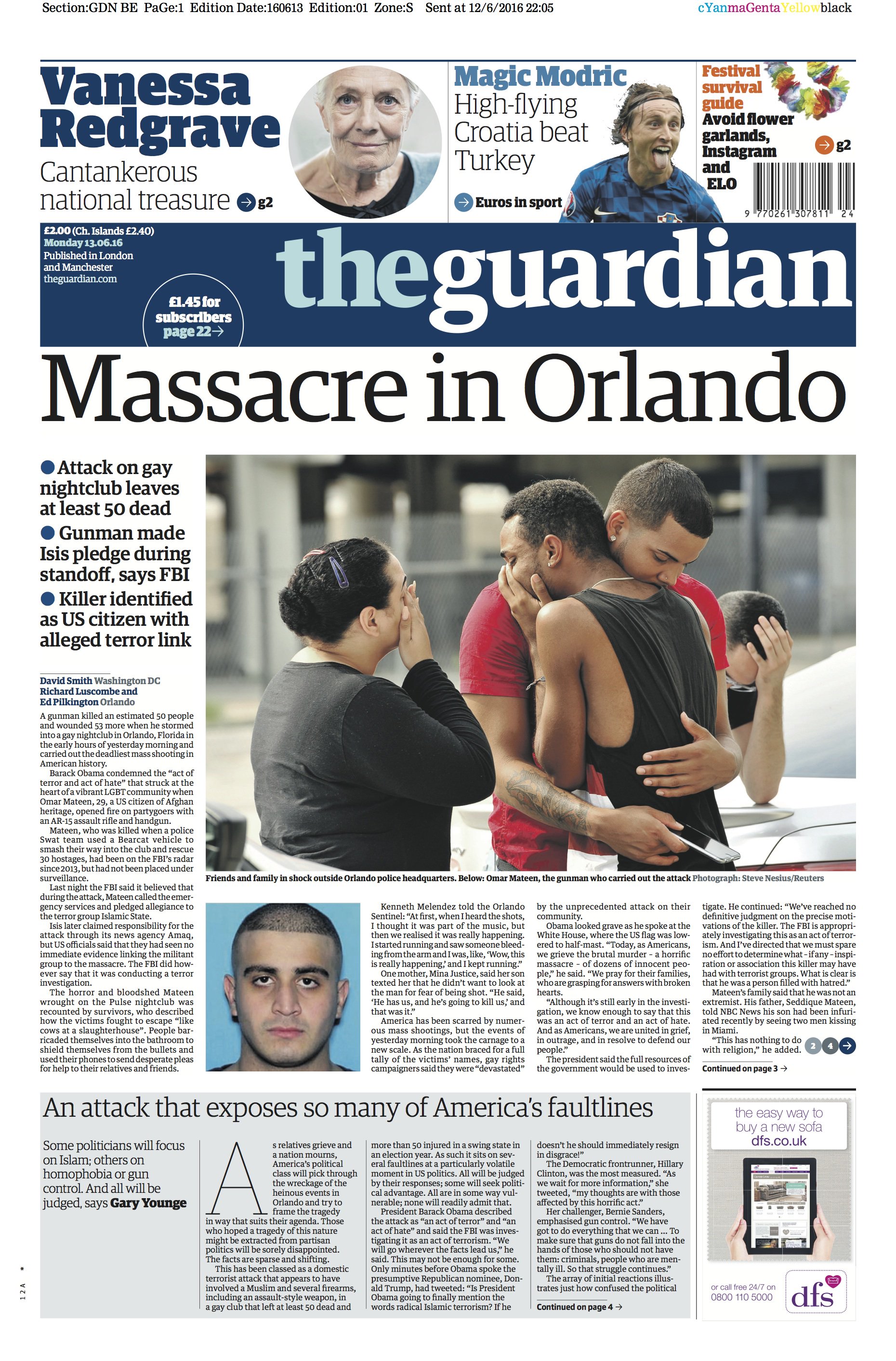 The Guardian The Guardian Front Page Monday 13 June 16 Massacre In Orlando T Co 0v0bnrhglr Twitter
