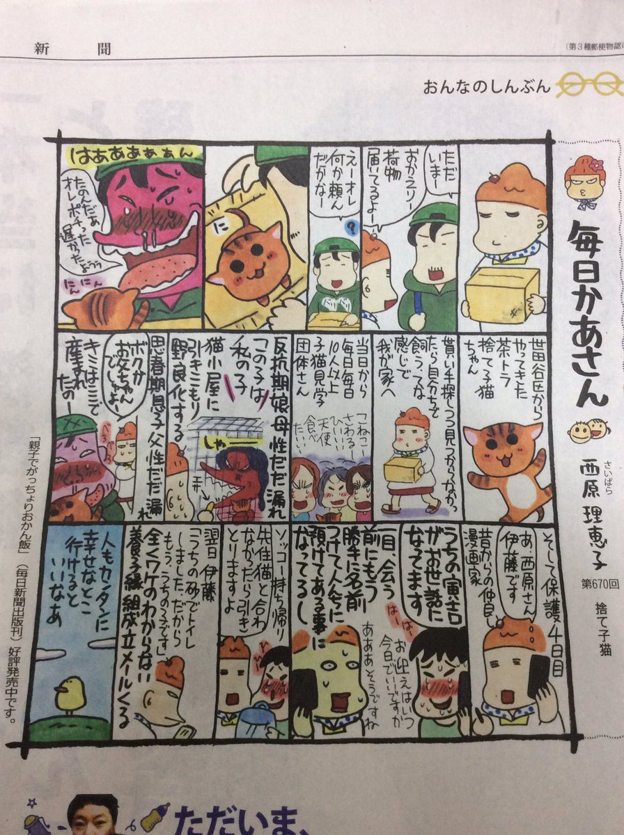 西原理恵子 この茶とらの子ですぅ Shinjukudaisy 毎週月曜日 新聞休刊日は日曜日に掲載 の毎日新聞 西原理恵子の毎日かあさん お題 捨て子猫 母 ママ 猫 保護猫 T Co T9i6elyq1b