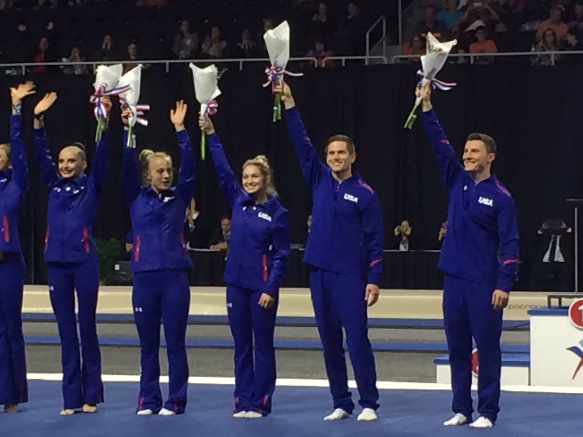 Congratulations <a href="/NicoleAhsinger/">Nicole Ahsinger</a> <a href="/DunavinShaylee/">Shaylee Dunavin Ware</a> <a href="/DooleyLogan/">Logan Dooley</a> and <a href="/SteveGlucks/">Steven Gluckstein</a>  #USAGymChamps #Rio2016