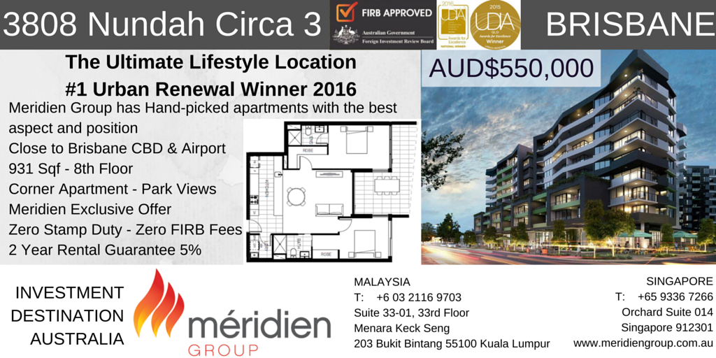 MeridienAsia's tweet photo. #MeridienExclusive - 0 Stamp Duty &amp; 0 FIRB Fees + Award-Winning Lifestyle Living. It's a win win! #InvestinAustralia https://t.co/W6liODvIlB