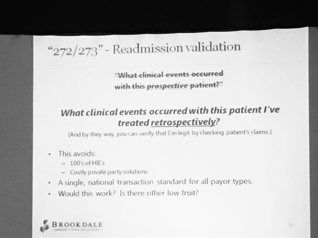 rod99309's tweet photo. Brookdale's Chuck Czarnik at #LTPAC16 - clever idea to hack rehospitalization rates. https://t.co/mSoR7K2k6y