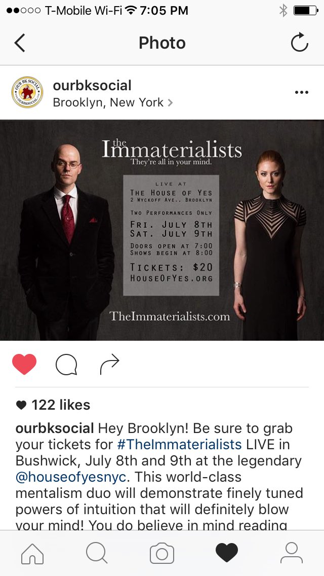 Immaterialists's tweet photo. @Immaterialists on @OurBKSocial #theimmaterialists #bushwick #houseofyes #Brooklyn #mentalism https://t.co/clgEfZSPN4