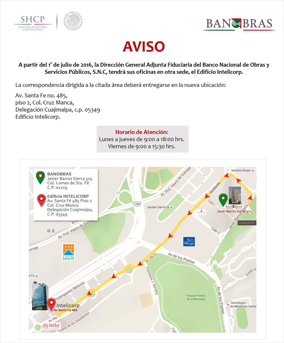 Banobras_mx's tweet photo. #BanobrasInforma a partir del 1º de julio la DGA Fiduciaria de #Banobras tendrá sus oficinas en el Edif INTELICORP https://t.co/IFj1hxqAqj