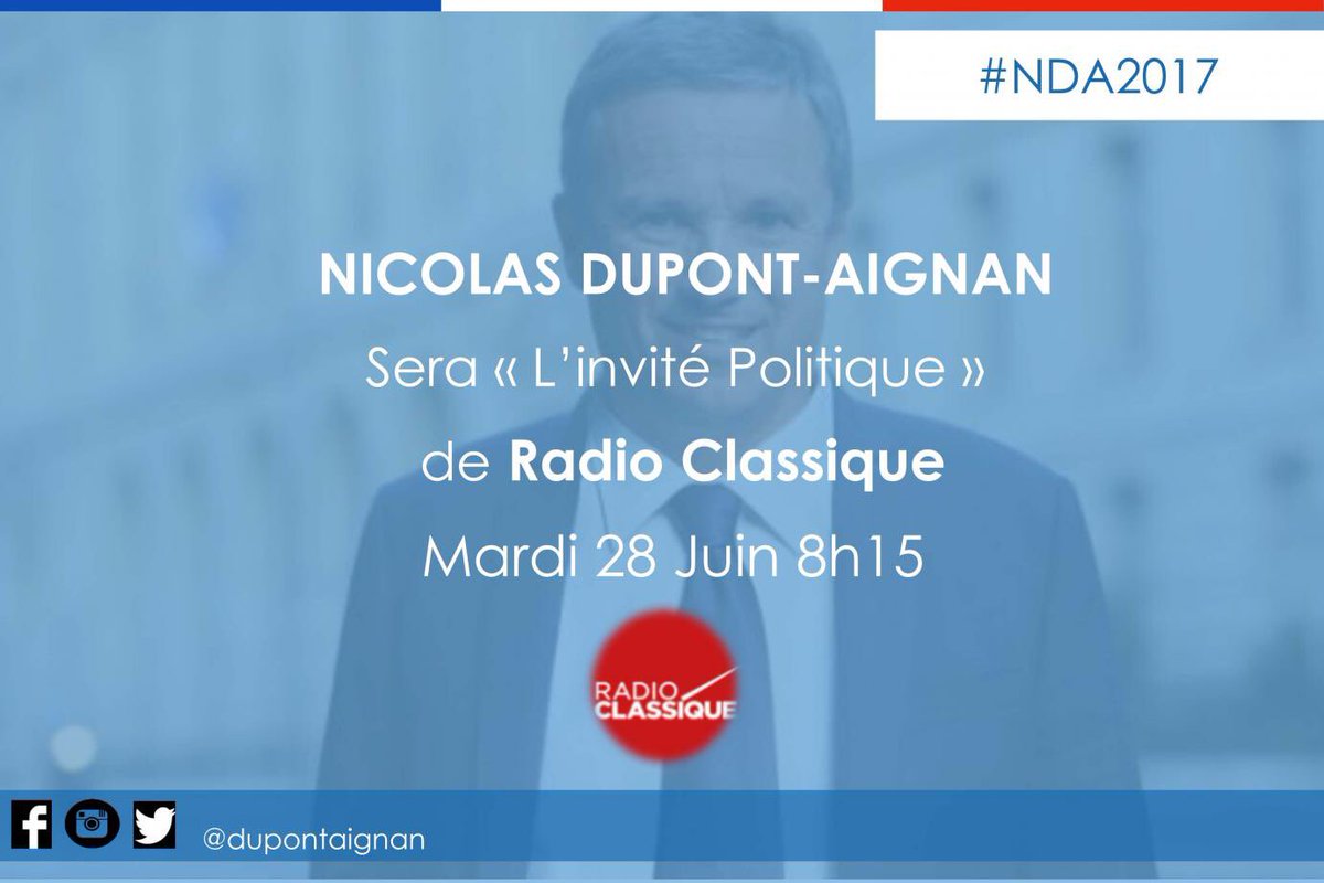 DLF_Officiel's tweet photo. 📅 Demain à 8h15, Nicolas @dupontaignan sera l'invité politique de @radioclassique #NDA2017 https://t.co/l7r5BOIpDc
