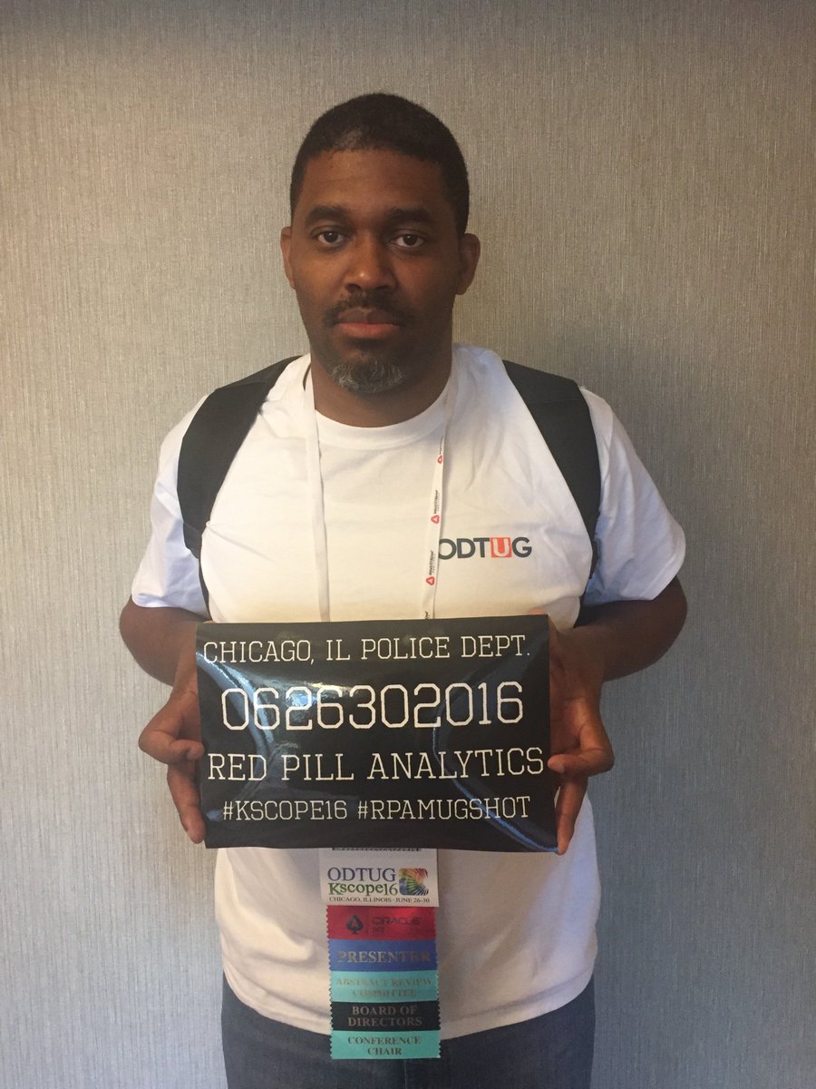 RedPillA's tweet photo. At #Kscope16? Find a Red Pillian, get your mug shot taken, and get a gansta gift. #RPAMugShot https://t.co/HLL1jRvhHy