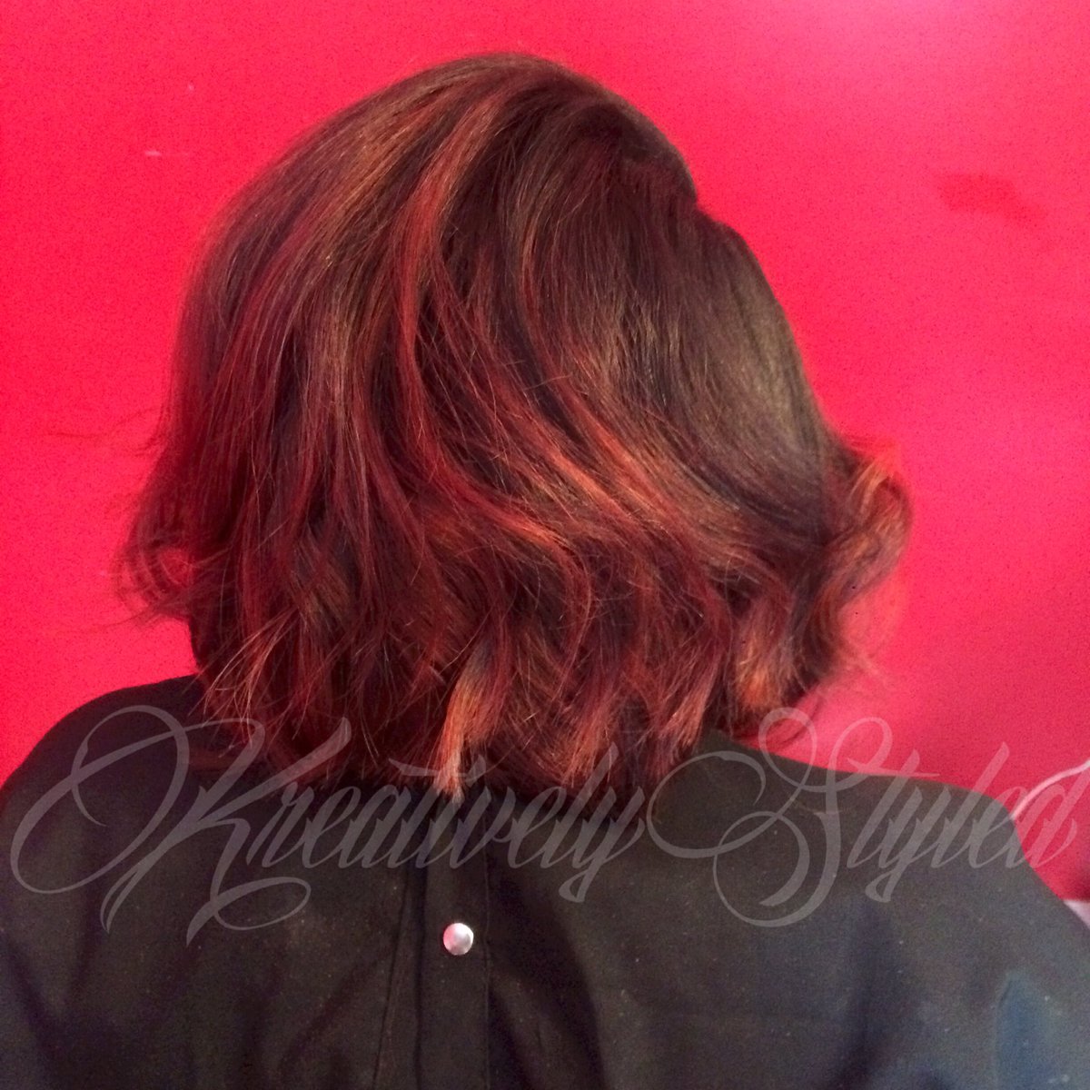 Partial Deep Side Part sew-in & Cut #kreativelystyled #haircut #bob #sidepart #red #asymmetricalbob #client #nola