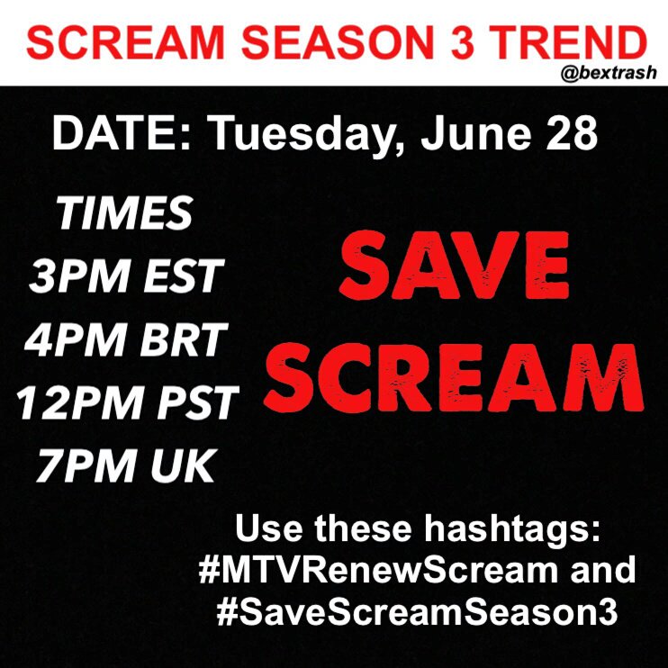 screamupdatesFR's tweet photo. RT et tweetez #SaveScreamSeason3 pour lutter contre l'annulation de la saison 3 ! https://t.co/JGz7PfNTJk