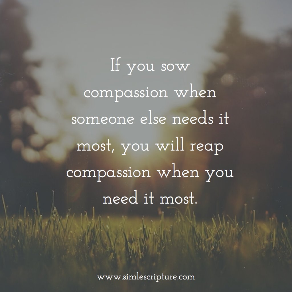 SimpleScripture's tweet image. If you sow compassion when someone else needs it most, you will reap compassion when you need it most.