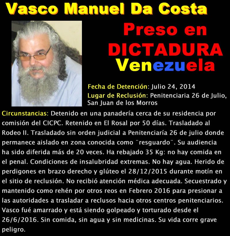 LaBellaHDP's tweet photo. #VascoEstaSiendoTorturado @VascoDaCosta Preso politico del regimen está siendo torturado! @Almagro_OEA2015 https://t.co/9r7eBD7FDr