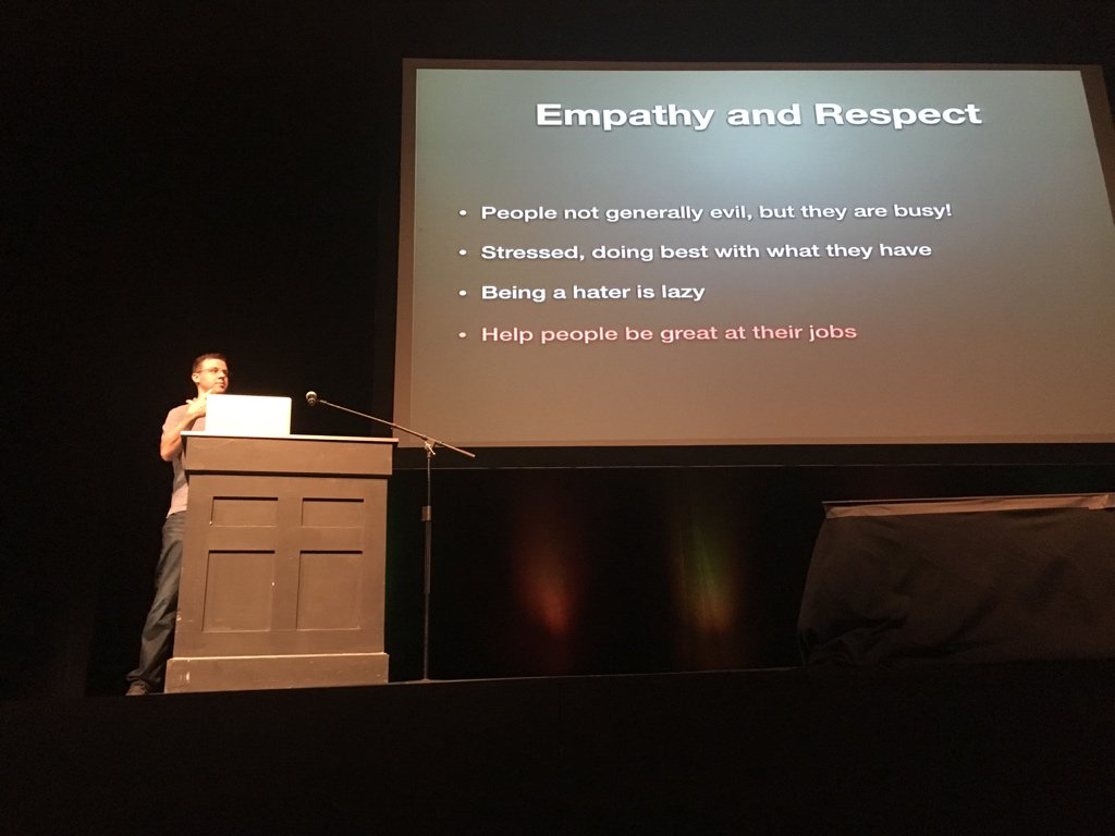 Most importantly: People are generally not evil, but just trying to get through their day. <a href="/gphat/">Cory G Watson</a> #monitorama