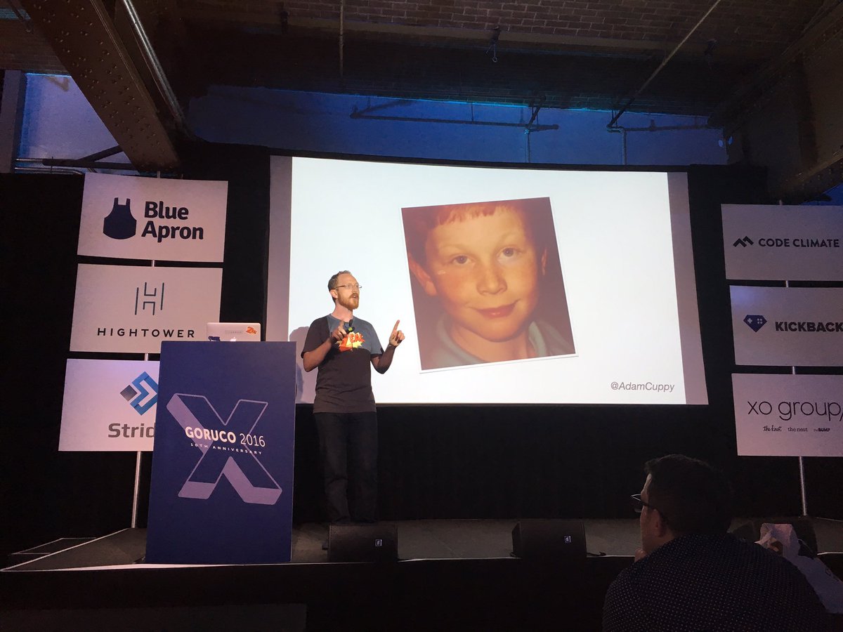 hraynaud's tweet photo. #goruco2016 inspiring talk by @AdamCuppy https://t.co/1diI3mHt3B