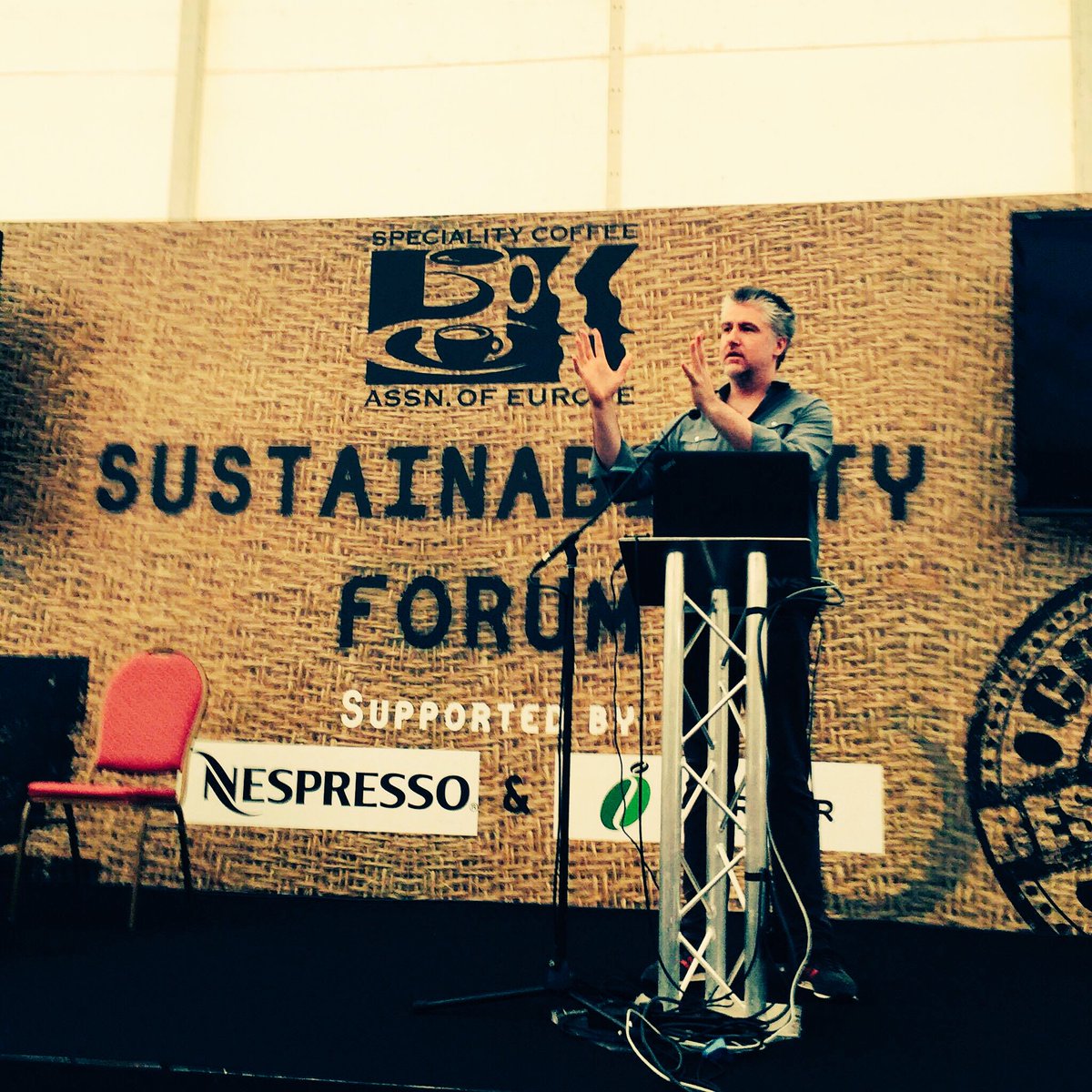 "Sustainability starts even before the bean!" <a href="/kevinabosch/">Kevin Abosch</a> at #WBCDublin #sustainability #coffee