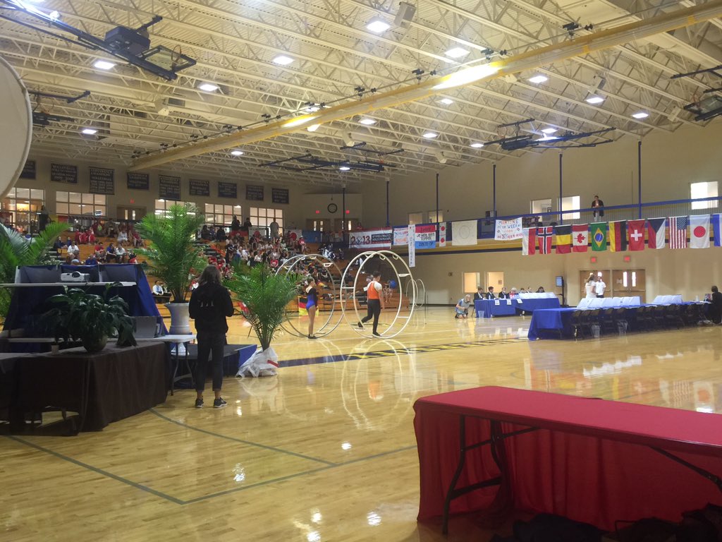 About to confer medals at the World Wheel Gymnastics Competition
