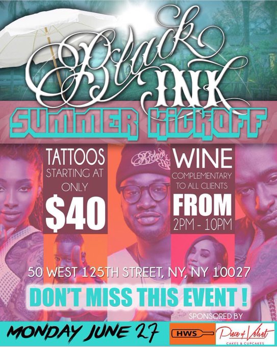 Summer Kick Off‼️ Monday at Black Ink located at 50 West 125th Street. 💉🎨 Tattoos will start at $40 #blackinkcrew<a href="/tag/blackinkcrew"class="tags"><span>#blackinkcrew</span></a>