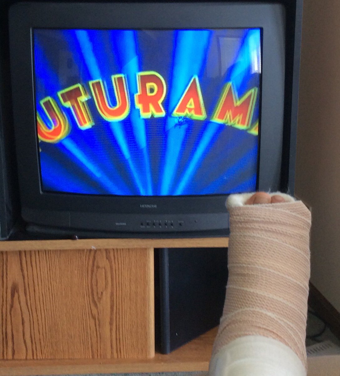 190846D's tweet image. the best part of a broken ankle is the freedom to watch as much futurama as I want