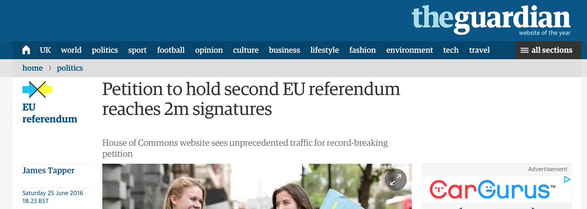 Oltre i 2 milioni le petizioni per un rireferendum. 100 mila all'ora. Nun ce vonno sta'. #ribrexit