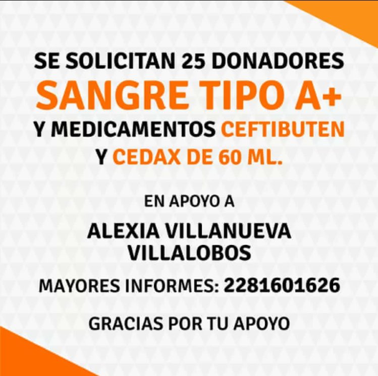 Serendipia_Inp's tweet photo. @DonadoresXalapa urge #sangre "A"Rh(+) y medicina #Ceftibuten #Cedax 60ml niña Alexia Villanueva #Xalapa https://t.co/i9Yjz57mX5