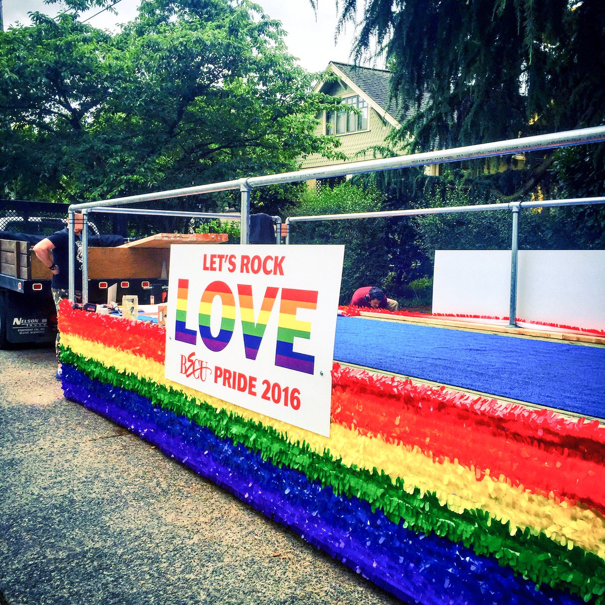 BECU's tweet image. Here's a sneak peek of our @Becu #SeattlePride float. Excited to have #HitExplosion join us for tunes tomorrow!