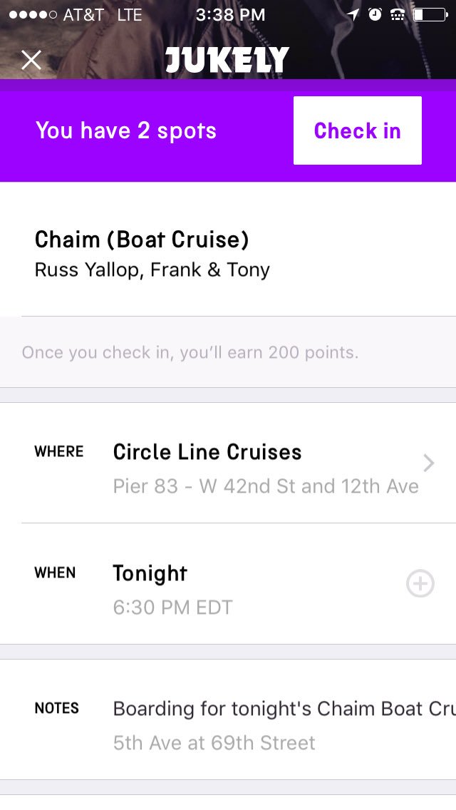 SeanyRopes's tweet photo. @jukely why is your app telling me to board a cruise party outside Central Park? https://t.co/piPlEvf14V