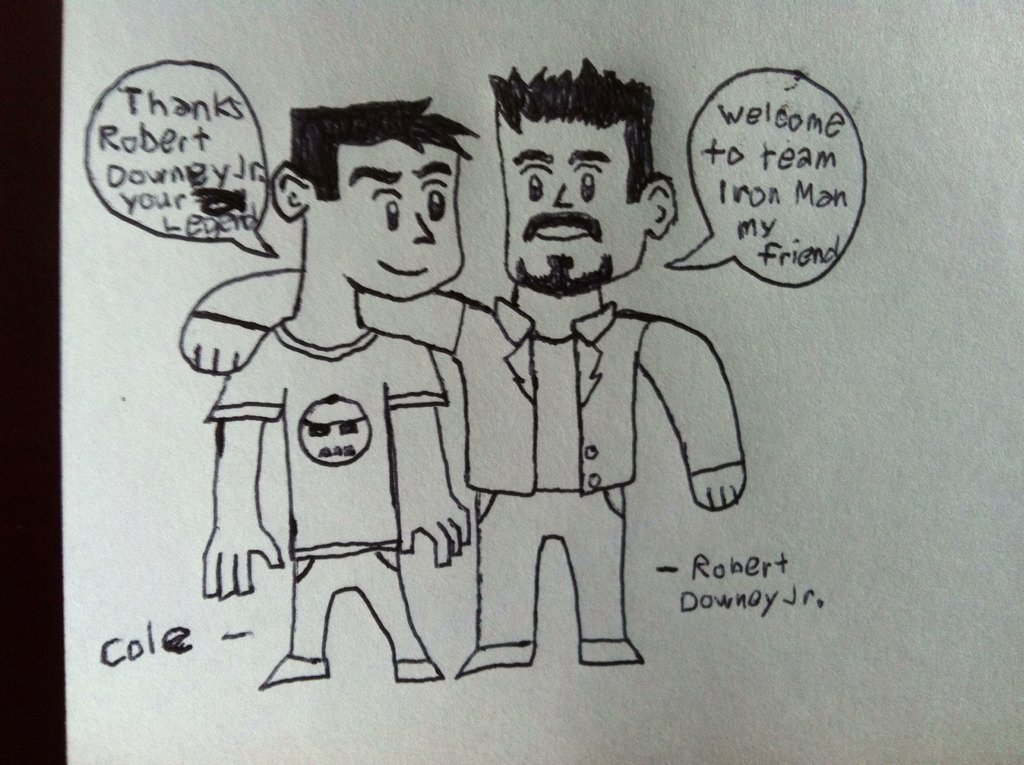 cole_stringam's tweet photo. This is me and @RobertDowneyJr 
We are legends #TeamIronMan https://t.co/dU705PuH86