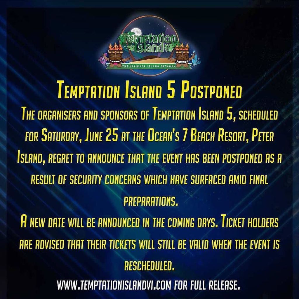 LIMINCIRCLE's tweet photo. ⛔️⚠️⛔️@temptationislandvi postponed⛔️⚠️⛔️ https://t.co/Cb3JT1KysW