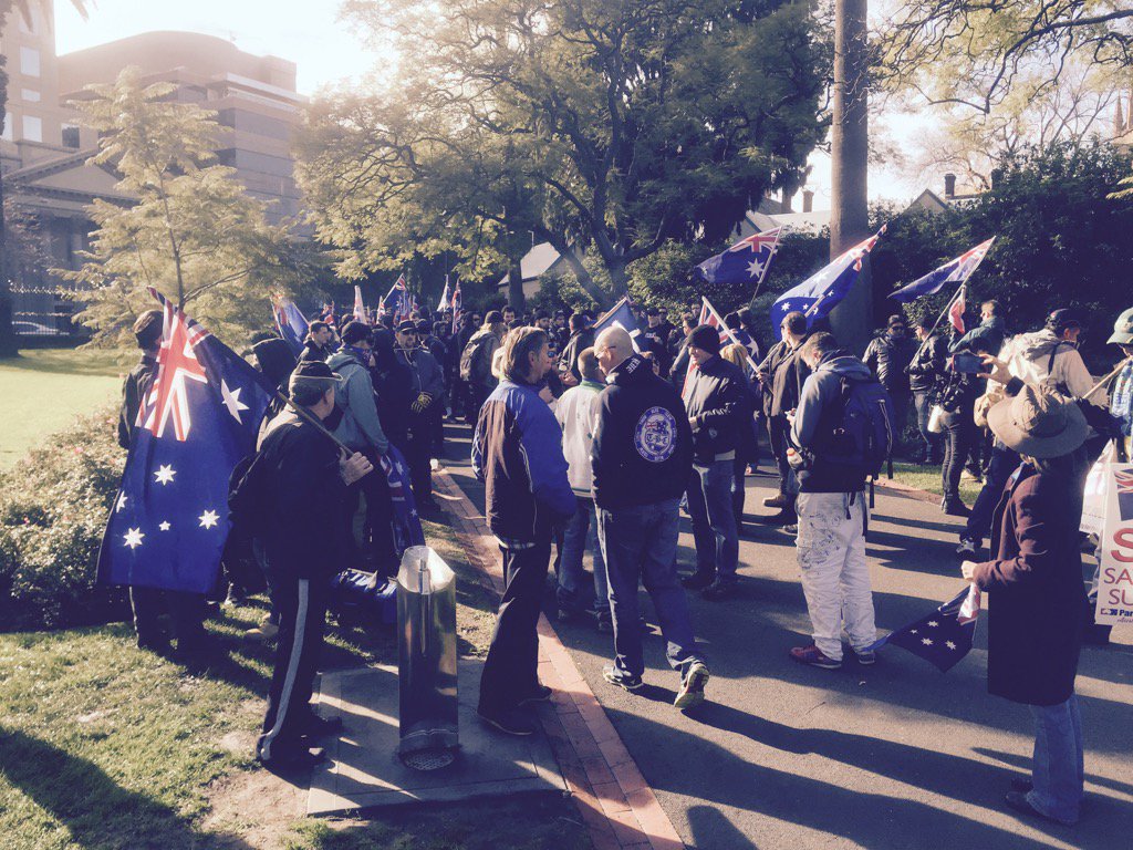 Right wing protesters in gardens near parliament. About 100-150 here now
