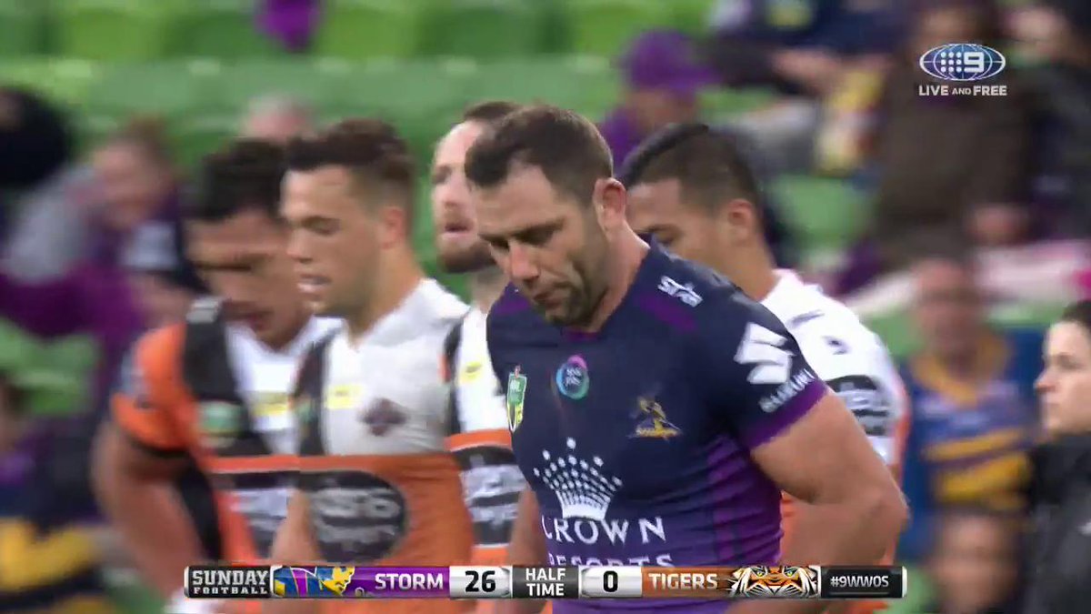 wwos's tweet photo. HALF-TIME #NRLStormTigers 26-0 "This has been clinical from Melbourne!" - Thompson. #9WWOS https://t.co/aTFdq1L6qf
