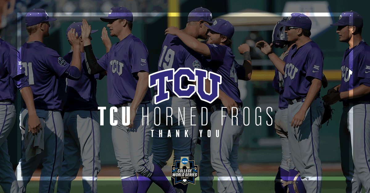 NCAABaseball's tweet image. Congratulations to the TCU Horned Frogs on an outstanding season... Hope to see you back in Omaha soon. #CWS