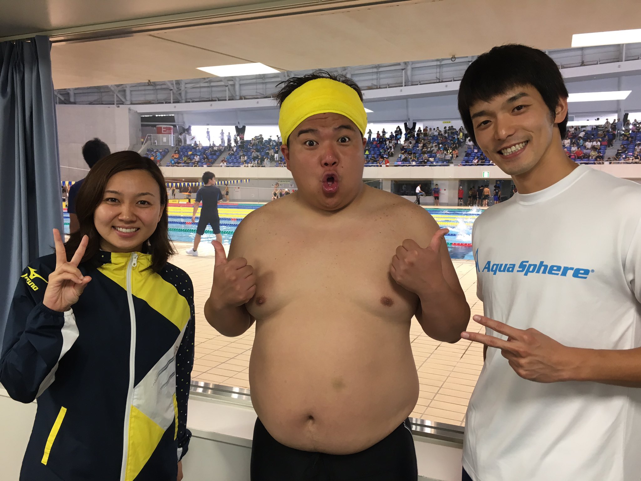 ミサイルマン西代 on X: 今日ご一緒のロンドン五輪選手バタフライの加藤ゆかさんと北京五輪選手の自由形の佐藤久佳さん！  オリンピアンに挟まれた3歳から水泳高卒まで競泳をしてた芸人、、 1度は夢見た水泳オリンピアンに芸人やってたから仕事できた♪ 良いイベント ...