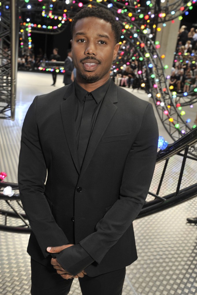 Michael b. jordan wore a black fall 2016 suit and a shirt with hand ...