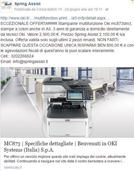 SpringAssist's tweet image. Risparmia 800,00 € sulla tua stampante A3 professionale a colori.Chiedici l'offerta. 3202266624 info@springassist.it