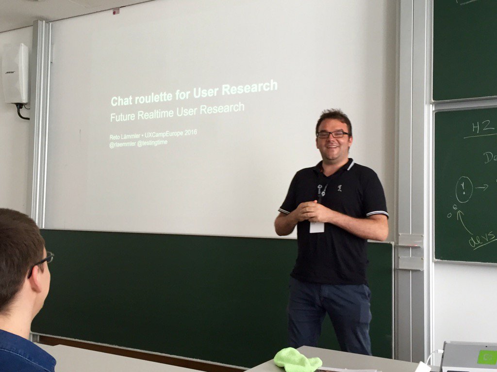 sk_ia's tweet photo. . @rlaemmler at #uxce16 talking about innovative, fast methods of conducting user research https://t.co/5Rp6fEz2go