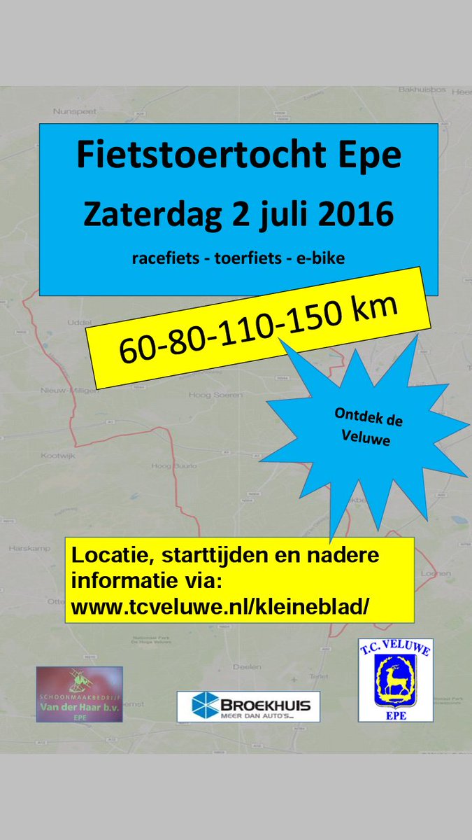 TCVeluweEpe's tweet photo. Zaterdag A.s. 2-7-2016 Toertocht" Op het kleine blad" TC Veluwe Epe. https://t.co/g6DocO2Cft