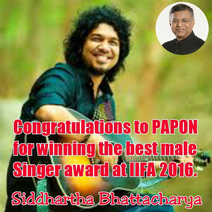 SBhttachrya's tweet photo. Congratulations to @paponmusic for winning the best Male Playback Singer award in #IIFAAwards2016 https://t.co/icb7tlBRVL