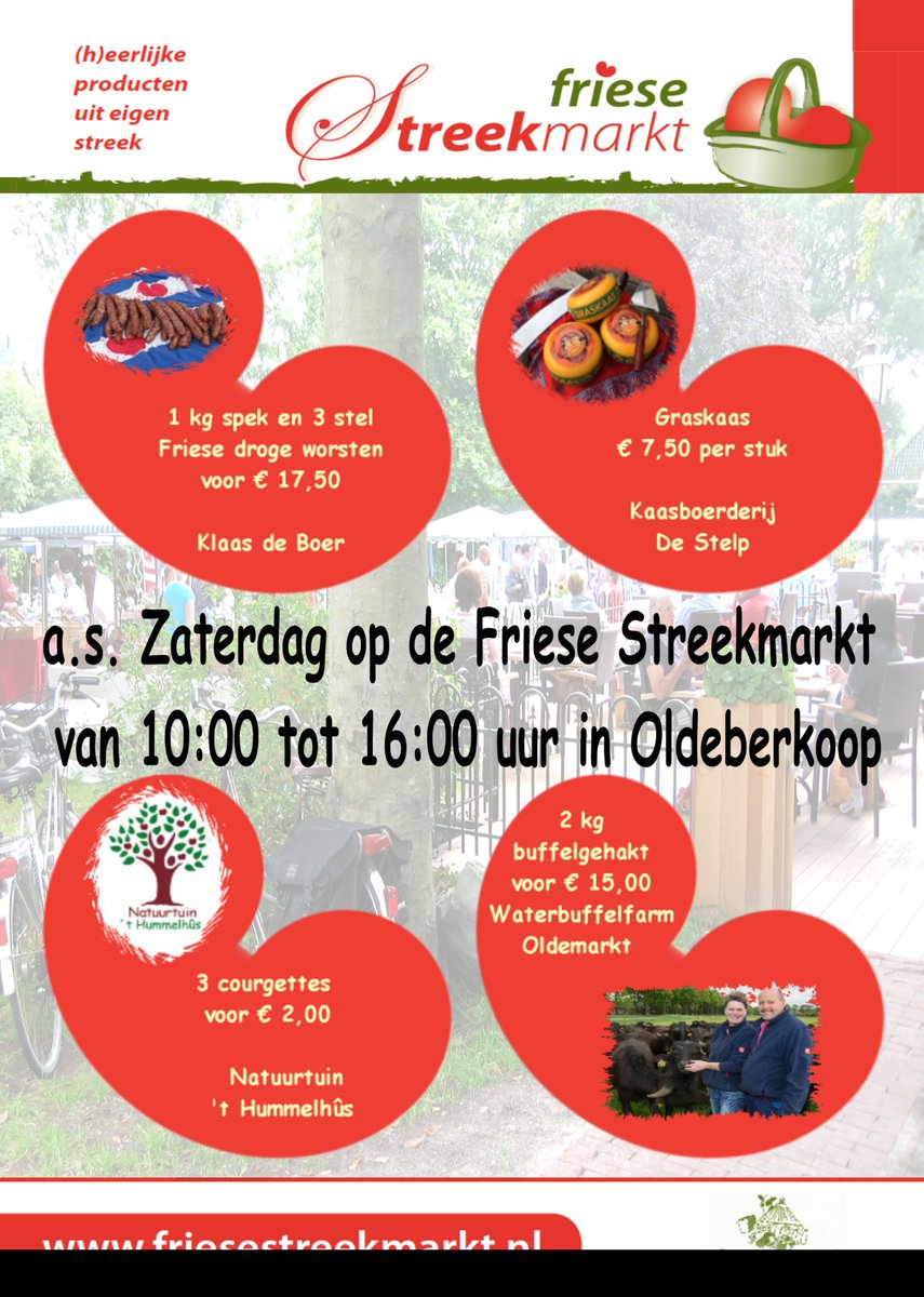 Aanstaande zaterdag is er weer Friese Streekmarkt in Oldeberkoop, uiteraard weer met enkele smakelijke aanbiedingen!