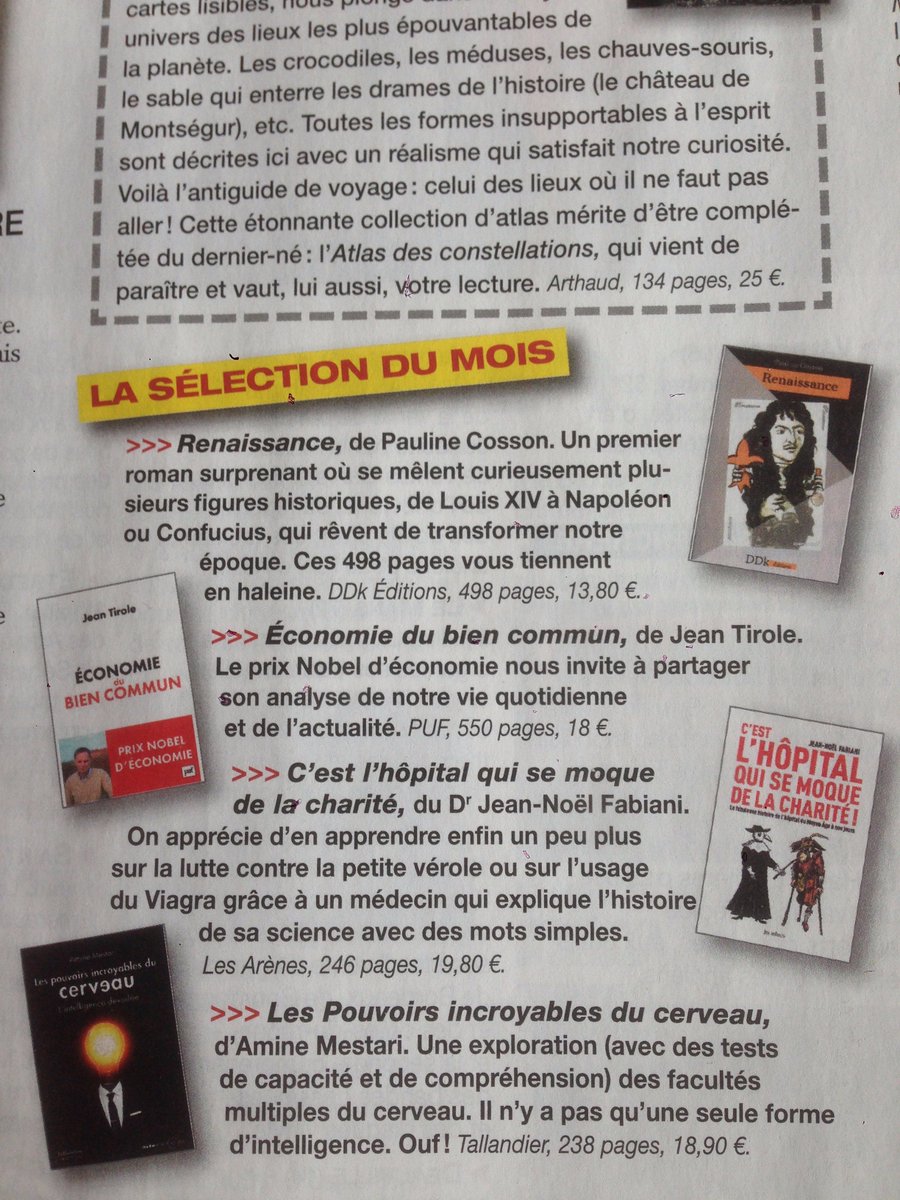 Renaissance, en bonne place dans la "sélection du mois" du Revenu de juillet :)