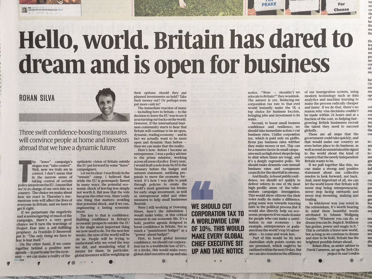 I voted #Remain - but let's now send a message to the world that UK is open for business. My @thesundaytimes article