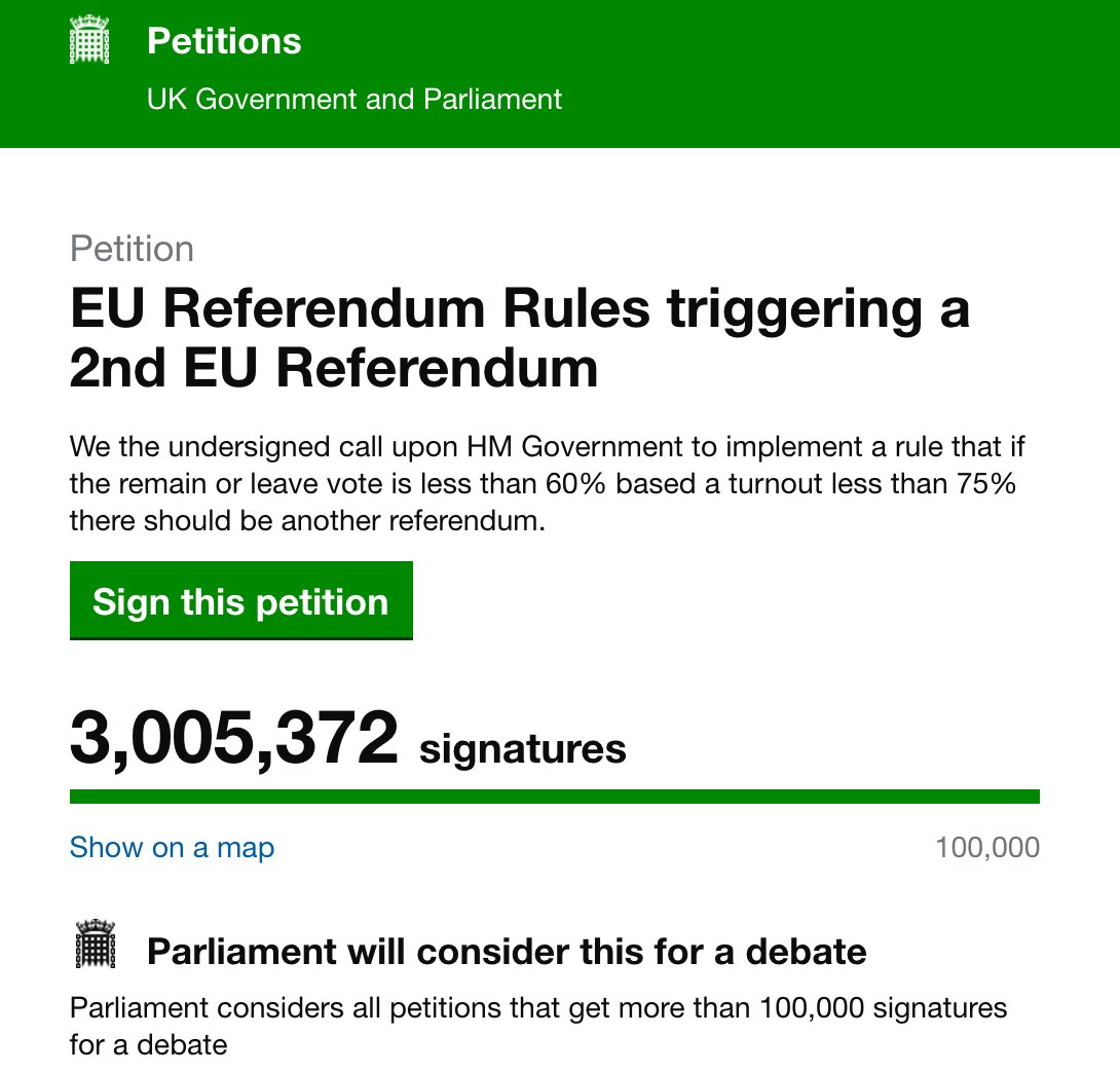 PDChina's tweet photo. #Bregret: Over 3 million people sign petition calling for 2nd EU referendum. Committee to discuss on Jun 28 #Brexit https://t.co/piHdGn0Fuc