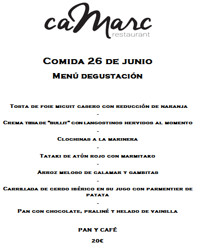 RestCaMarc's tweet image. Menú degustació diumenge 26 de juny