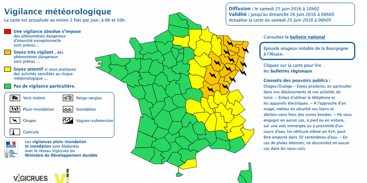 Orages : plus que 12 départements en vigilance orange buff.ly/28UCJbM #Yonne n'est plus en vigilance orange