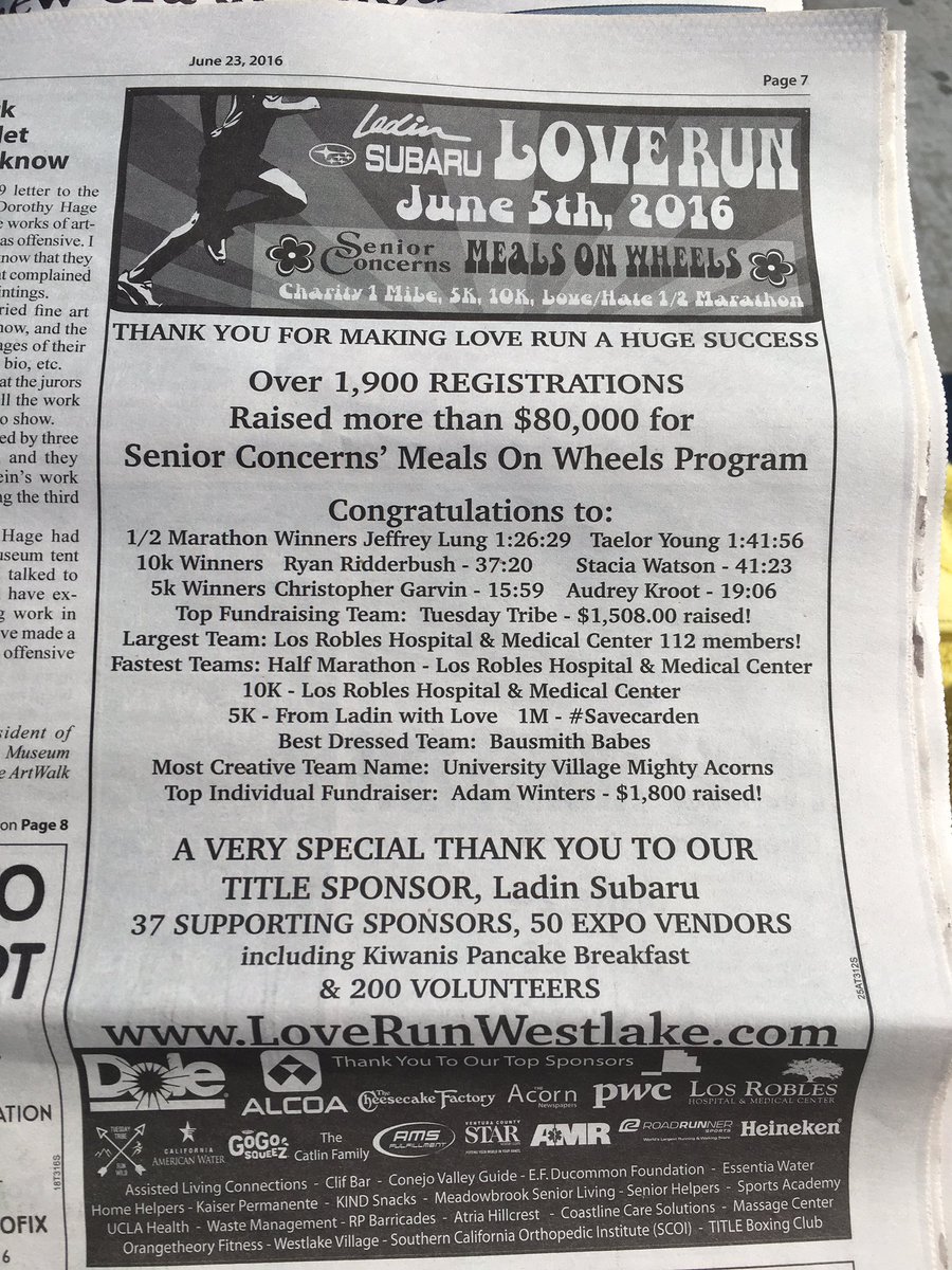 save_carden's tweet photo. Post-Love Run ad in @TOAcornNews: #savecarden was the fastest 1mile team! Great job everyone and thanks Ladin! https://t.co/K5JvDCyCzx