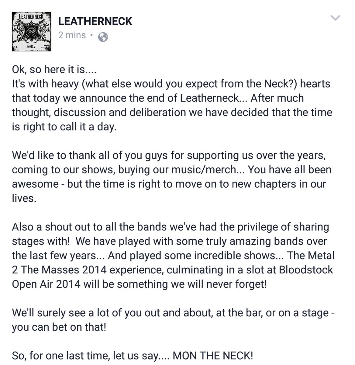 Statement from the band: