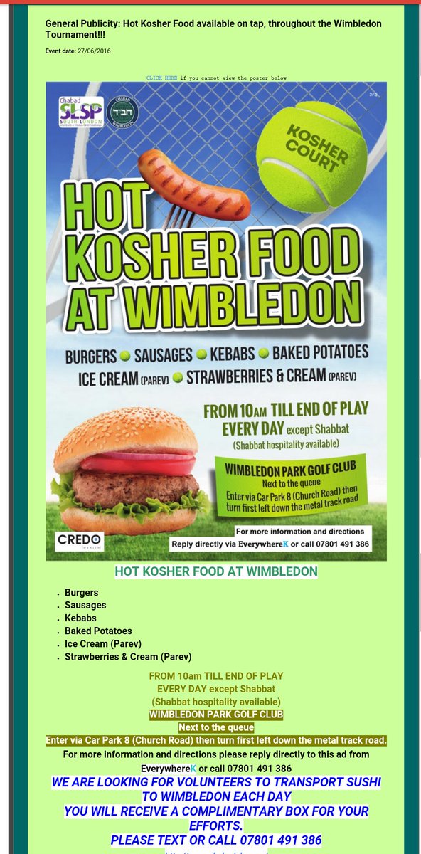 tjewishtravel's tweet image. #Kosher food available at #Wimbledon2016 from #Chabad @Chabad
