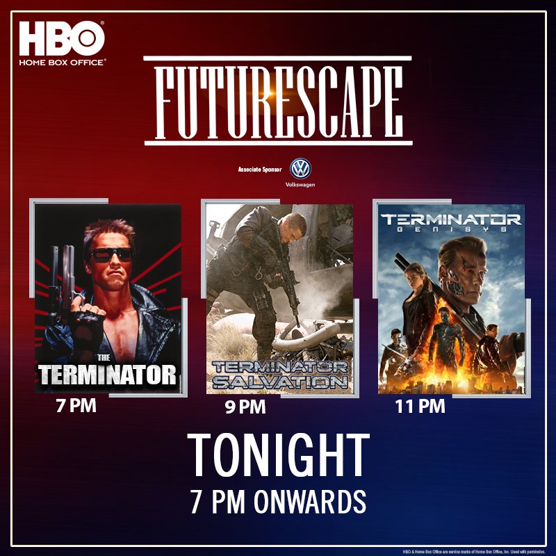 HBOINDIA's tweet photo. This war against machines will last only a couple of hours.
Gear up for the #TerminatorMarathon on HBO. 7pm onwards. https://t.co/2trkku85mN