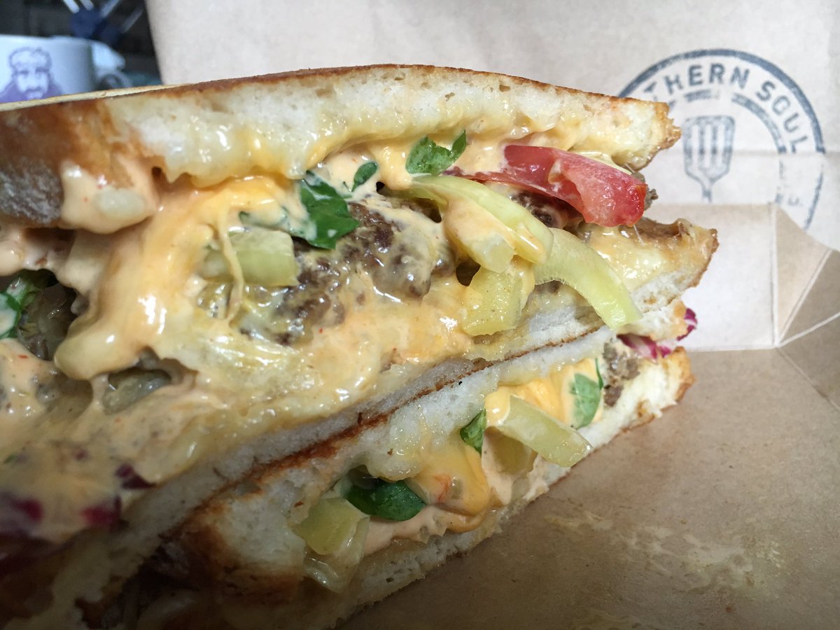 NQManchester's tweet image. Lunch today from @NorthernSoulMcr; the Patty Melt. Oh my! Fair to say I'm stuffed.