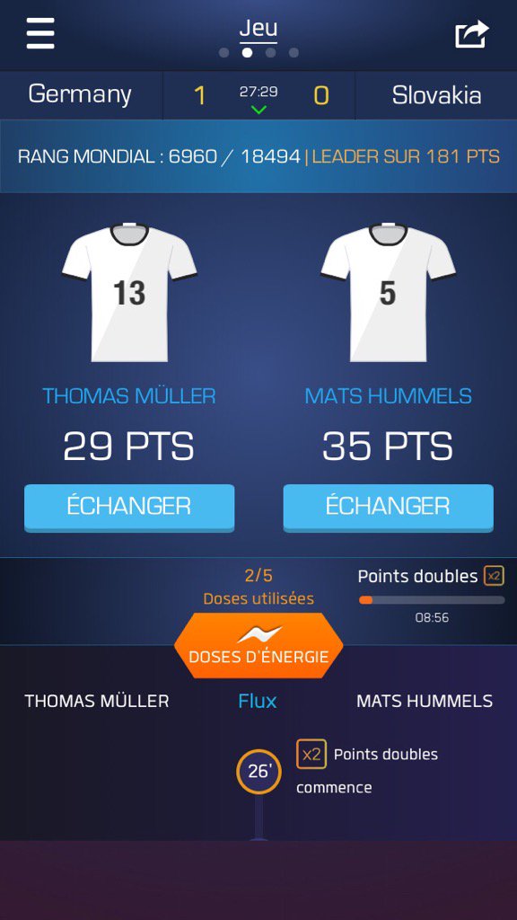 JohanLaffut's tweet photo. Je viens d'utiliser mon Double Up sur Mats Hummels sur @ultimatefanlive pour #GER vs #SVK https://t.co/EXkTKutUlk https://t.co/69nQxnklWm
