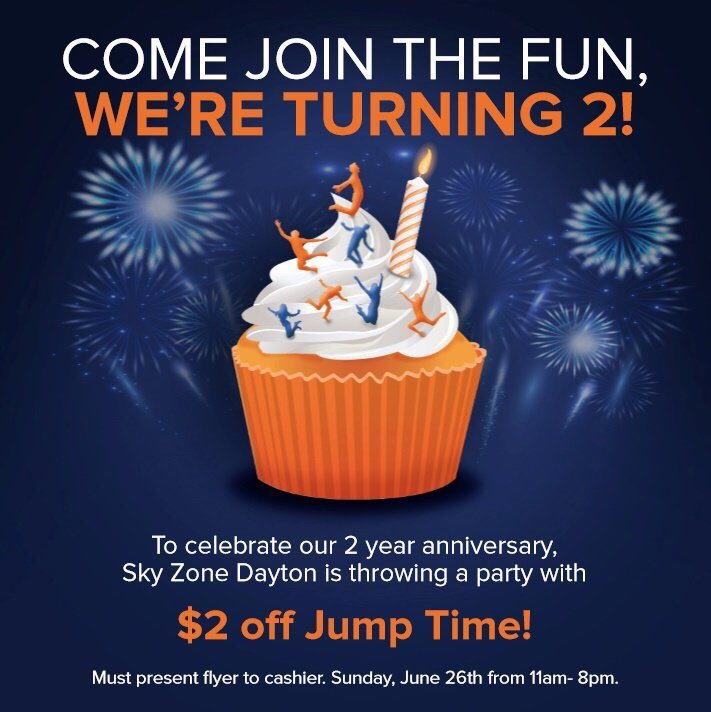 szdayton's tweet photo. Wish SkyZone Dayton a Happy Birthday on our 2 year anniversary! https://t.co/kwloKhjeC1