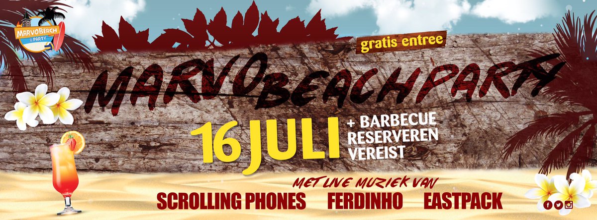 #MarvoBeachParty 16th of July! GRATIS entree! Deel van de opbrengst gaat naar de #BMV facebook.com/events/9540586…